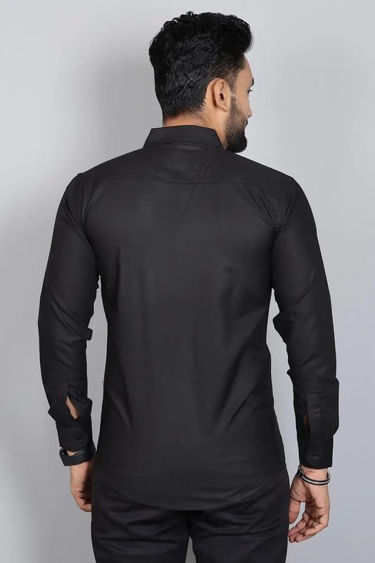 Image of DEELMO Men Solid Slim Fit Casual Overshirt Style Shirt | Full Sleeve Button-Down Layering Shirt Smart Casual Look