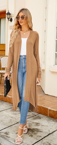 Image of Newchoice Womens Long Cardigan Summer Casual Draped Open Front Lightweight Long Sleeve Cardigan Duster with Pockets