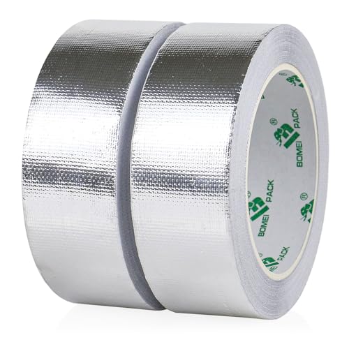 Image of BOMEI PACK Adhesive Aluminum Foil Heat Shield Tape 2 Pack 1.5inch x 66ft Barrier Fiberglass Thermal Insulation Reflective Material High Temp Protectionn