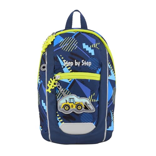 Step by Step Rucksack-Set KIGA MINI „Bagger Bobby“, blau-gelb, ergonomischer Rucksack mit höhenverstellbaren Brustgurt für die Kleinsten, für Kindergarten & Kita, ab 12 M+, für Jungen 6l