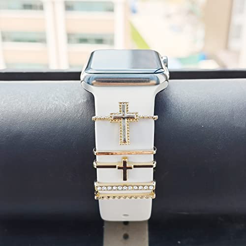 Image of 5Pcs Charms for Apple Watch band 41mm 45mm 40mm 44mm 38mm 42mm 46mm 49mm Women,Diamond+Metal Jewelry Decorative Ring For iWatch series 11 10 9 8 7 6 5 4 se 3 /2,Galaxy watch 7 /6 /5 /4,Strap Accessories