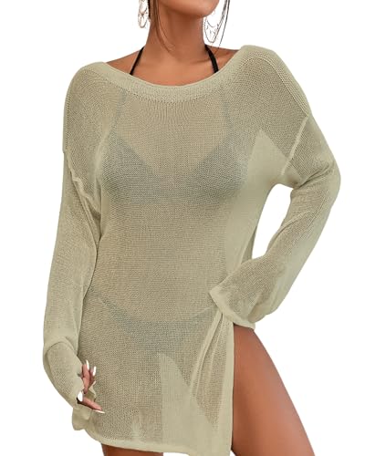 Image of Bsubseach Crochet Cover Ups for Women Bathing Suit Cover Up Dress Mesh Beach Top