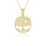 Molioaki Collares con colgante de árbol de la vida de oro macizo de 14 quilates para mujer, collares de moissanita, joyería de oro, regalo para ella