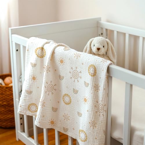 Image of Sun Baby Blankets for Boys Girls, Soft Nursery Minky Blankets with Muslin and Dotted Fleece Back 30x40 inches, Receiving Bed Quilt for Newborn, Infants, Toddlers
