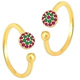 Aheli Rani Pink Green Cubic Zirconia Studded Gold Plated Fancy Toe Ring Adjustable Bichiya Fashion Jewelry Gift for Women