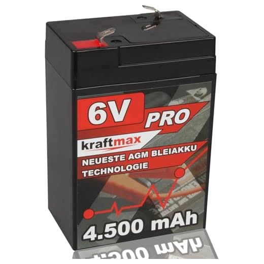 kraftmax Industrial Pro Bleiakku [ 6V / 4,5Ah ] AGM Hochleistungs- Blei Akku der Neusten Generation