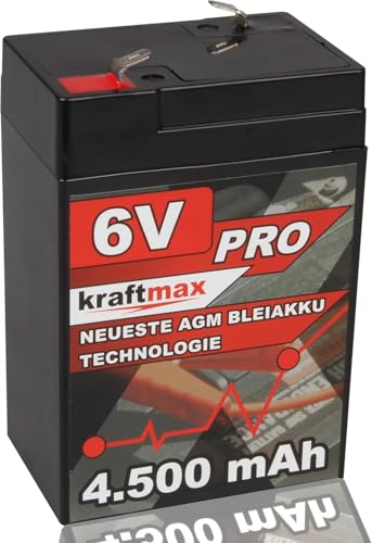 Kraftmax Industrial Pro Bleiakku [ 6V / 4,5Ah ] AGM Hochleistungs- Blei Akku der Neusten Generation