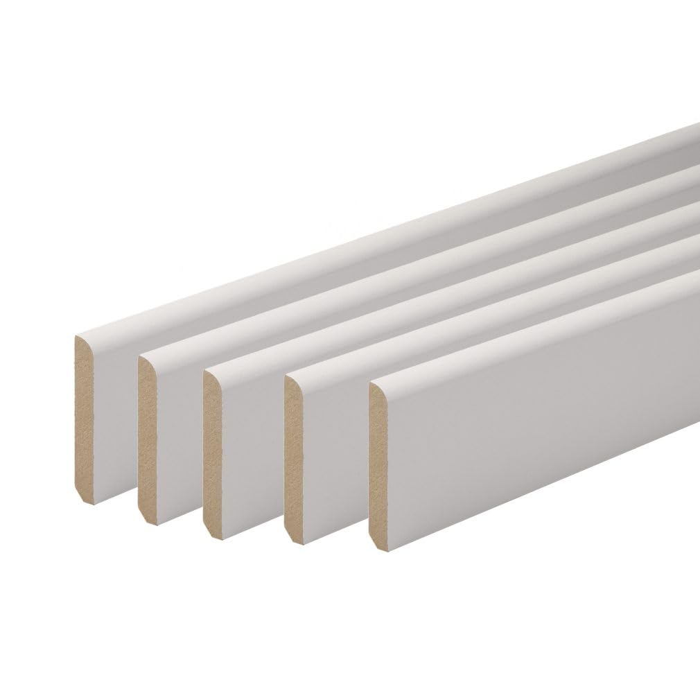 MadeInNature, Plinthe Bois Blanc Pré-peint, Fabriquée en France, Finition Arrondie hauteur 7cm, Longueur aux choix (20 ml)