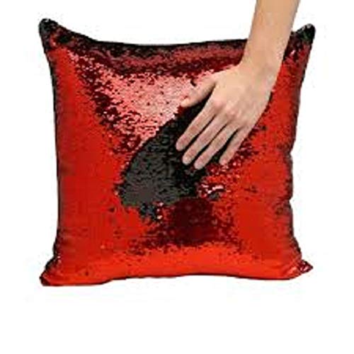 Housse de coussin réversible à paillettes et paillettes - Rouge/noir - 40,6 cm