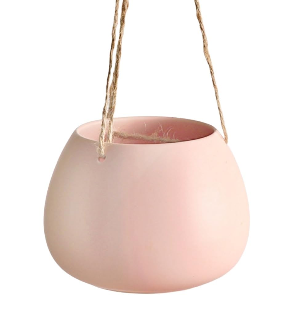 Moyishi Decorative Ceramic Hanging Planter Flower Pot Water Planter Plant Vase Indoor Outdoor Pots Deco (Pink)