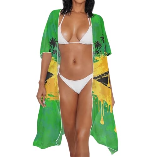 Women's Loose Sheer Swimwear Cover Up Kimono Cardigan Short Sleeve Beachwear Bathing Suit Bikini