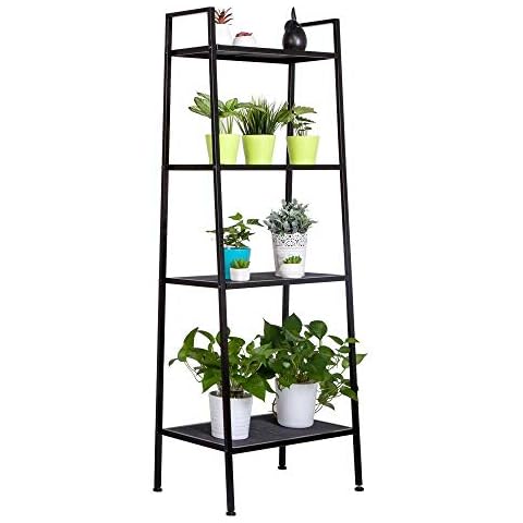 Multifunctional Metal 4 Shelf Bookcase, Trapezoidal Bookshelf Flower Stand, for Home, Office, Living Room, Balcony, Bedroom, Black Cover