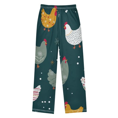 Chicken Snowflakes Boys Long Pants Soft Trousers Elastic Waist Kids Lounge Bottoms with Pockets S-XL2
