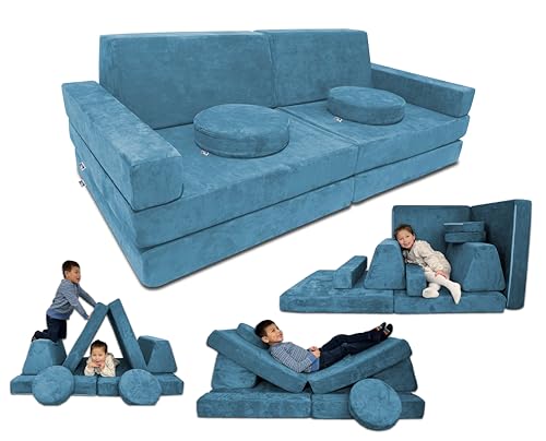 Best Color Couch for Kids: Top Modular Sofas for Safe Playtime 5 Mod Blox 10 Piece Soft Modular Kids Play Couch for Boys and Girls | Child Sectional Fort Building Sofa for Toddlers Playroom with Microsuede Covers + High Density Convertible Foam Cushions (Turquoise)