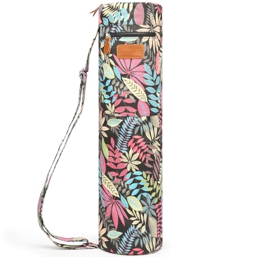 ELENTURE Canvas Yoga Mat Bag with Adjustable Strap & Pockets, Full-Zip Travel Gym Tote for Women & Men, Fits 1/4' & 1/3' Thick Mats, Lightweight Carrier for Yoga, Workout, Outdoor Use