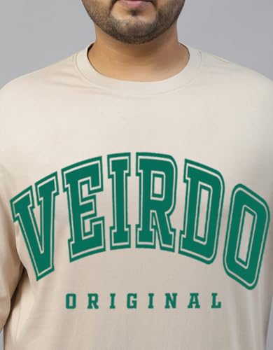 Image of Veirdo 100% Pure Cotton Oversized Fit Drop Shoulder Aesthetic Front Chest Typo Graphic Printed T-Shirt for Men (Sizes : 2XL to 5XL)