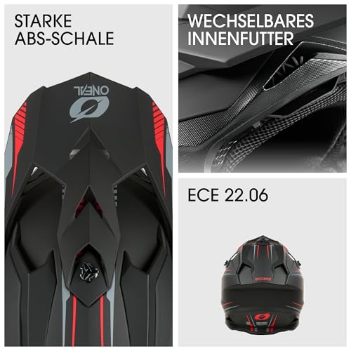 O'NEAL C-SRS kask motocrossowy SOLID czarny/czerwony (rozmiar M) – certyfikat ECE 22.06, wytrzymała skorupa ABS, wydajny system wentylacji i wyjmowana, nadająca się do prania wyściółka wewnętrzna