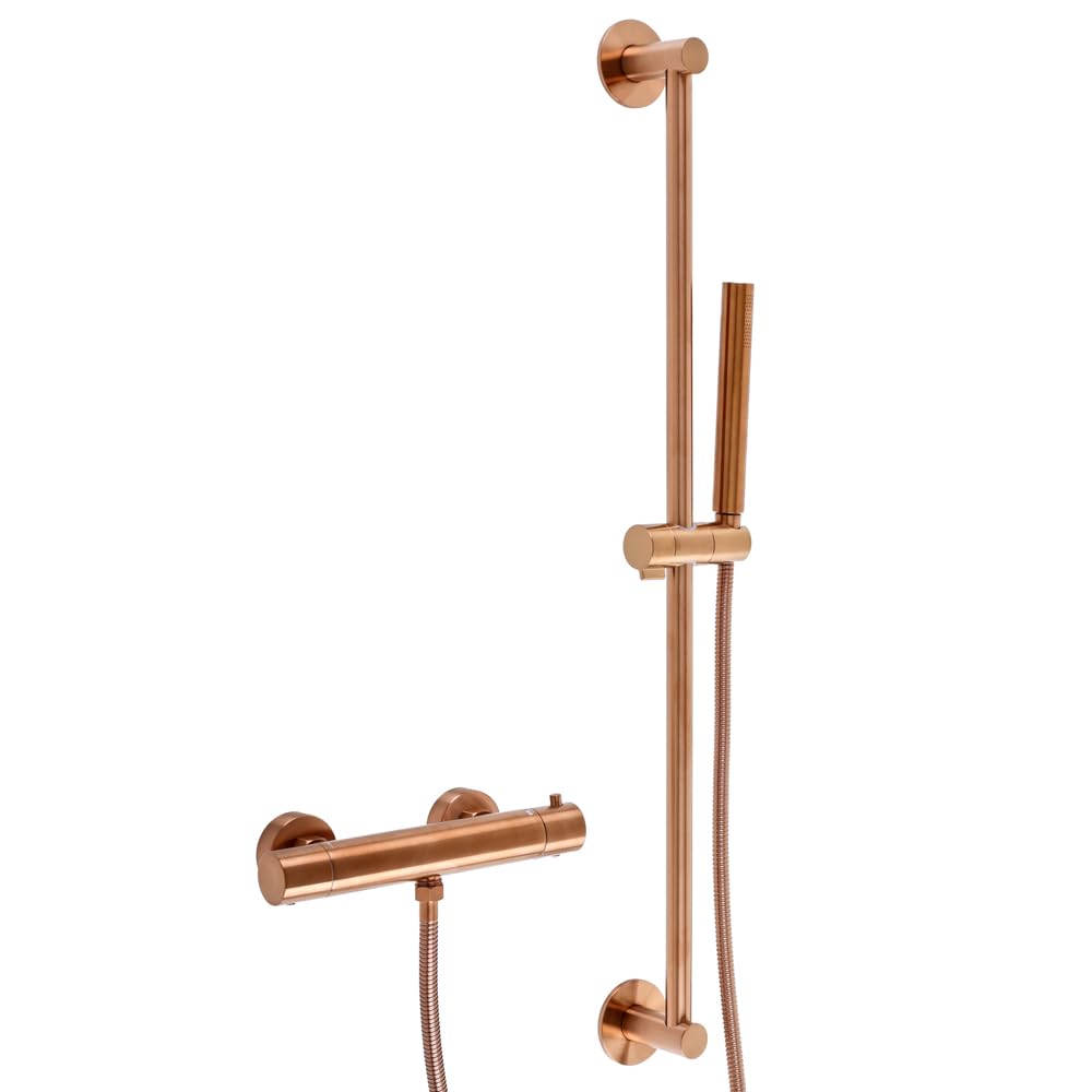 Milano Brushed Bronze Elsie Round Thermostatic Bar Mixer Valve Riser Rail Hand Shower Handset