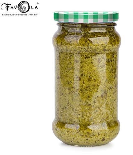 Image of Favola Essentials Round Lug Glass Jar, Check Green Lid, 200 ml, Set of 4, Clear