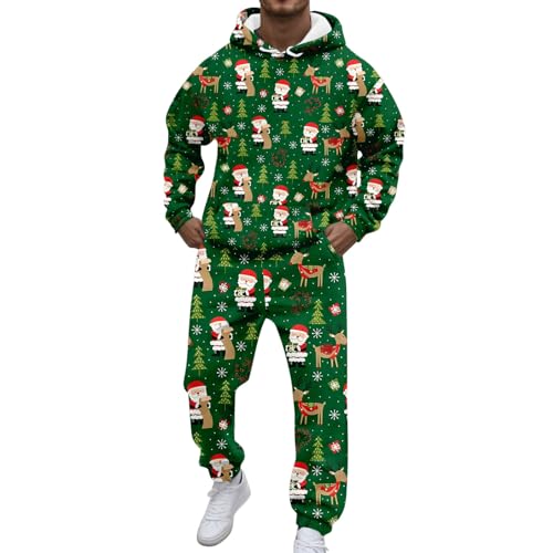 Generisch Conjunto de pijama navideño para hombre de 2 piezas, sudadera con capucha y pantalón de chándal, conjunto feo de renos, divertido, para entrenamiento, Navidad, sudadera con capucha, traje