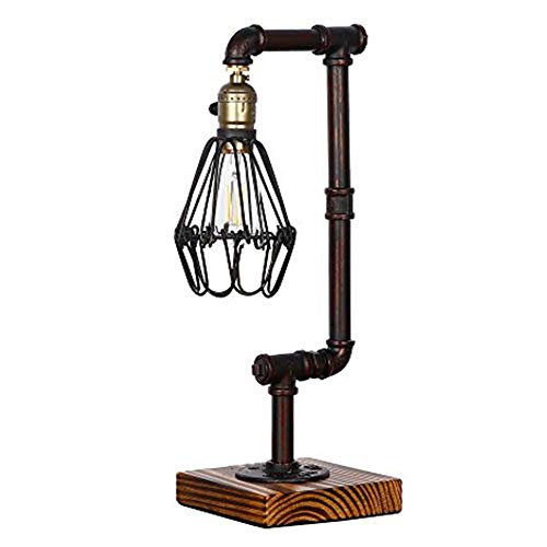 INJUICY Lámpara de mesa vintage, de madera y tubería de agua, base de luz para decoración de escritorio, para dormitorio, sala de estar, comedor, cafetería Cover