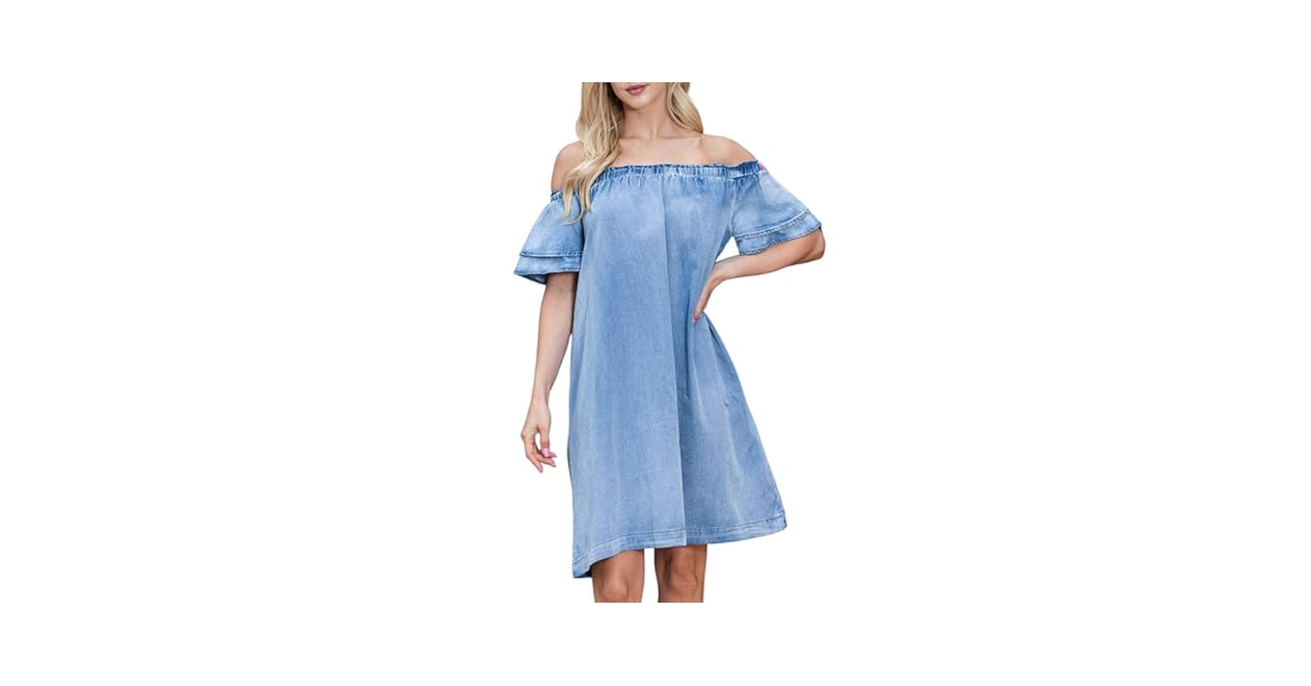 Glkaend Denim Dress for Women One-Piece Collar Off The