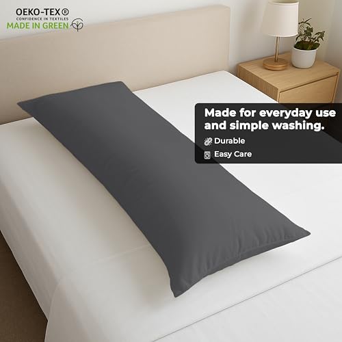Image of ROYALE LINENS Body Pillow Cover - Double Brushed 1800 Microfiber - 20 inchx54 inch with Hidden Zipper Closure - Wrinkle & Fade Resistant - Super Soft Body Pillowcase 2 Pack (Grey, Pack of 2)