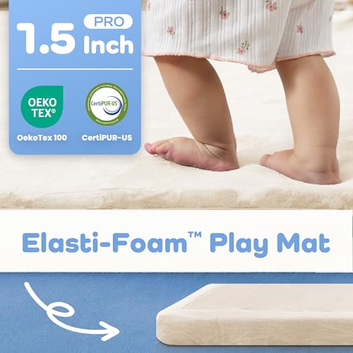 Image of 1.5 inch Thick Padded Baby Play Mat for Floor Tummy Time, Pro Soft Foam Activity Playroom Playmats, Easy Care with Non-Slip Safe for Infant Toddlers Crawling 79 inchx 158 inch (Beige)