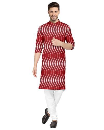Image of Gauri Laxmi Enterprise Men's Cotton Blend Foil Print Kurtas (Ethnic Wear) (38, Red)