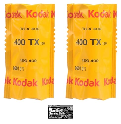 Kodak Professional Tri-X 400 Black and White Negative Film (120 Roll Film 2-Pack) with Microfiber Cloth