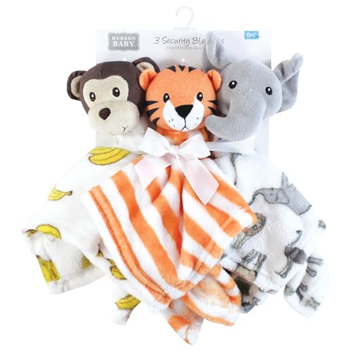 Image of Hudson Baby Unisex Baby Animal Face Security Blanket, Modern Safari, One Size