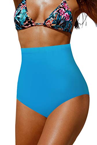 Upopby Women's High Waisted Swimsuit Bikini Bottoms Tummy Control Tankini Bottoms Swim Shorts Plus Size Lake Blue XXL