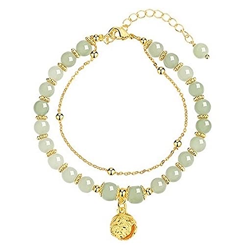 Feng Shui Bracelet�AJade Bracelet Hetian Nephrite Jade Bangle Gold Talisman Bell Crystal Braceter Double Leaer�ґ�ȃo�P�[�V�����W���G���[Feng 