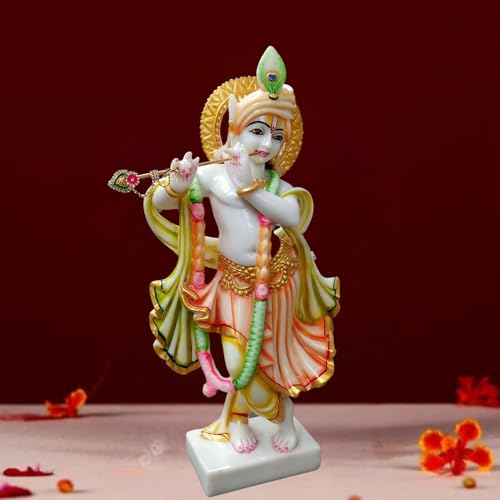 Image of Marble Beautifully Handicraft & Design Lord Krishna Idols Statue Murti (Design-6)