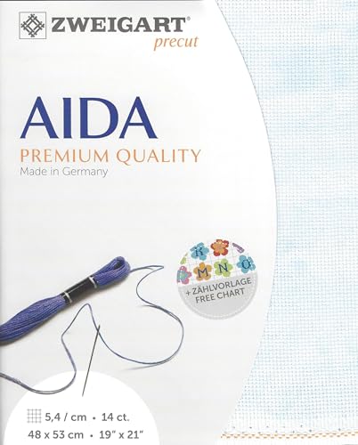 Image of Wizardi Stern Aida 14 Count Vintage Country Blue 3706 5139, Precut Zweigart Cross Stitch Fabric, 100 Percent Cotton Blank Needlepoint Canvas and Embroidery Cloth, 19x21 in for Adults