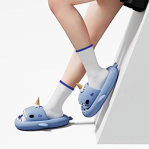 Ice Cream Shark Slides, Shark Slippers with 3D Funny Fins, Unisex Shark Slide for Women Men, Cute Cartoon Cloud Shark Slides Soft Thick Sole Non-Slip Novelty Open Toe Sandals2