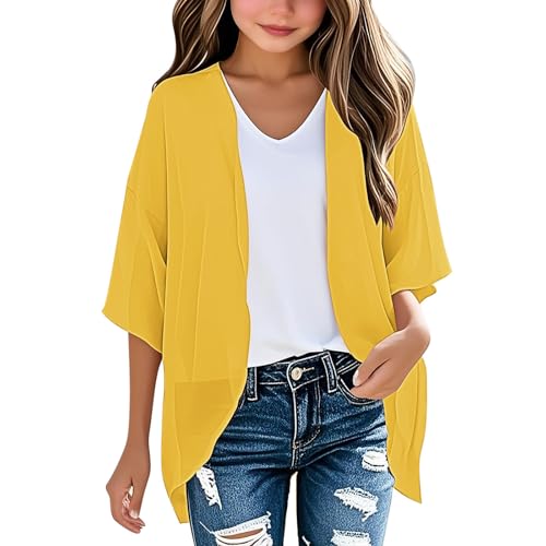 3-14T Baby Girls Cardigan Tops Fashion Solid Front-Open 3/4 Length Sleeves Soft Comfy Beach Casual Blouse Tops