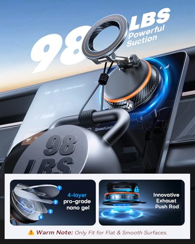 Image of Pro Vacuum Magnetic Car Phone Holder for Magsafe 98LBS Strong Suction Cup Phone Mount for Car Dashboard Windshield Screen 360 Adjustable & Foldable Cell Phone Car Mount for iPhone & Android
