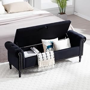 Storage Bench for Bedroom End of Bed, 67'' Storage Bench for King Size Bed, Upholstered Tufted Storage Ottoman Benches with Arms for Living Room Entryway,Velvet Black Storage Bench for Bedroom End of Bed 67 Storage Bench for King Size Bed Upholstered Tufted Storage Ottoman Benches with Arms for Living Room EntrywayVelvet Black