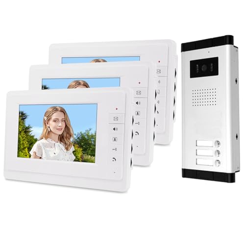 Image of 7'' Wired Color Video Door Phone Intercom System IR Night Vision Camera Doorbell +Indoor Monitor Screens for 2 /3 /4 Apartments