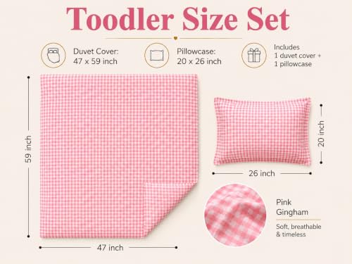 Image of TISU Toddler Crib Duvet Cover Sized 47 x 59 inch Gingham Patterned Soft Muslin Double Gauze Bedding Boy Girl Nursery Kids Sheet Bedsheets (Pink Gingham /Toddler)