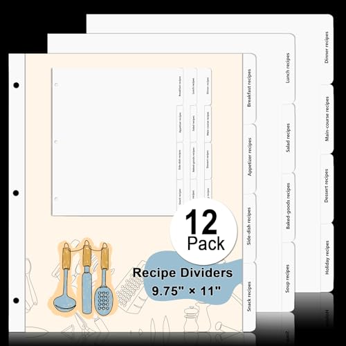Recipe Dividers for 3 Ring Binder with 4 Tabs 9...