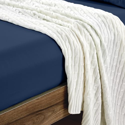 FreshCulture King Fitted Sheets, Bulk Pack of 6, Deep Pocket, Soft Microfiber Bottom Sheets for Home, Salons, Hotels, King Size Fitted Sheets Only (Navy Blue)
