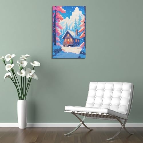 Poster de paysage cabane enneigée évocation de douceur hivernale - 5