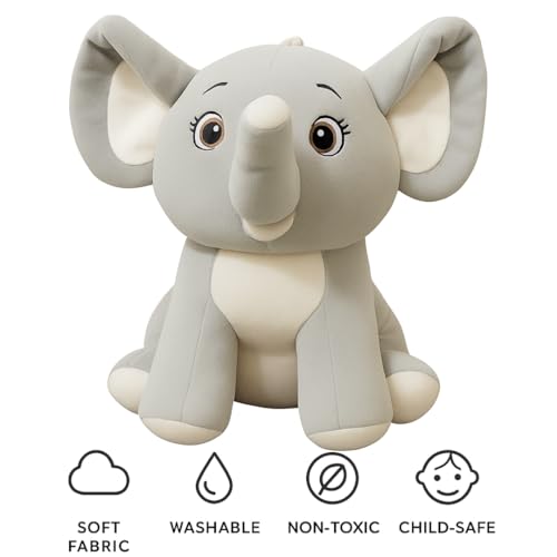 Image of Sitting Elephant Soft Toys for Baby Girl - 30Cm Light Grey | Stuffed Animal Kids Toys for 2-5 Years Boys & Girls