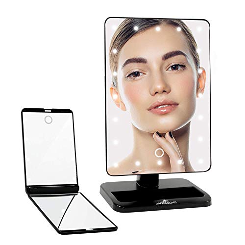 Impressions Vanity Compact Mirror with LED Lights, Travel Touch XL and Touchup Makeup Mirror Bundle with 5X Magnifying Glass, Rectangular Portable Beauty Mirror with Touch Sensor Switch (Black)