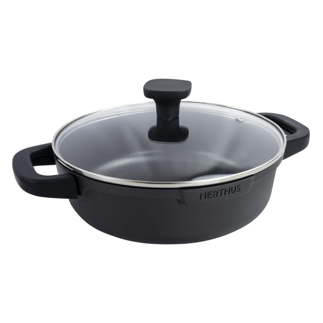 NERTHUS FIH 1557 – Cast Aluminium Low Saucepan with Quantanium Non-Stick Coating – Suitable for Induction, Gas and Ceramic