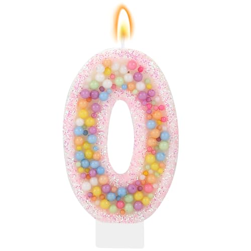 IDIJOLI Pastel Macaron Birthday Candle Sweet Pink Number 0 Candle Cake Topper Cupcake Decorations for Girls and Women Party Decor Anniversary Celebrations Supplies