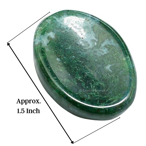 Image of Certified Moss Agate Crystal Thumb Worry Pebbles Stones for Anxiety Stress Relief Massage - AAA Grade Original Healing Gemstone Agate Rubbing Stone for Yoga Meditation Spiritual Reiki Feng Shui
