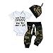Eghunooye Baby Kleidung Set Junge Armee Grün Kurzarm Body Strampler mit Lustige Sprüche Aufdruck Camouflage Hose Leggings Neugeborene Junge Mütze Babyset Outfits Baumwolle (Weiß Daddy, 0-3 Monate)